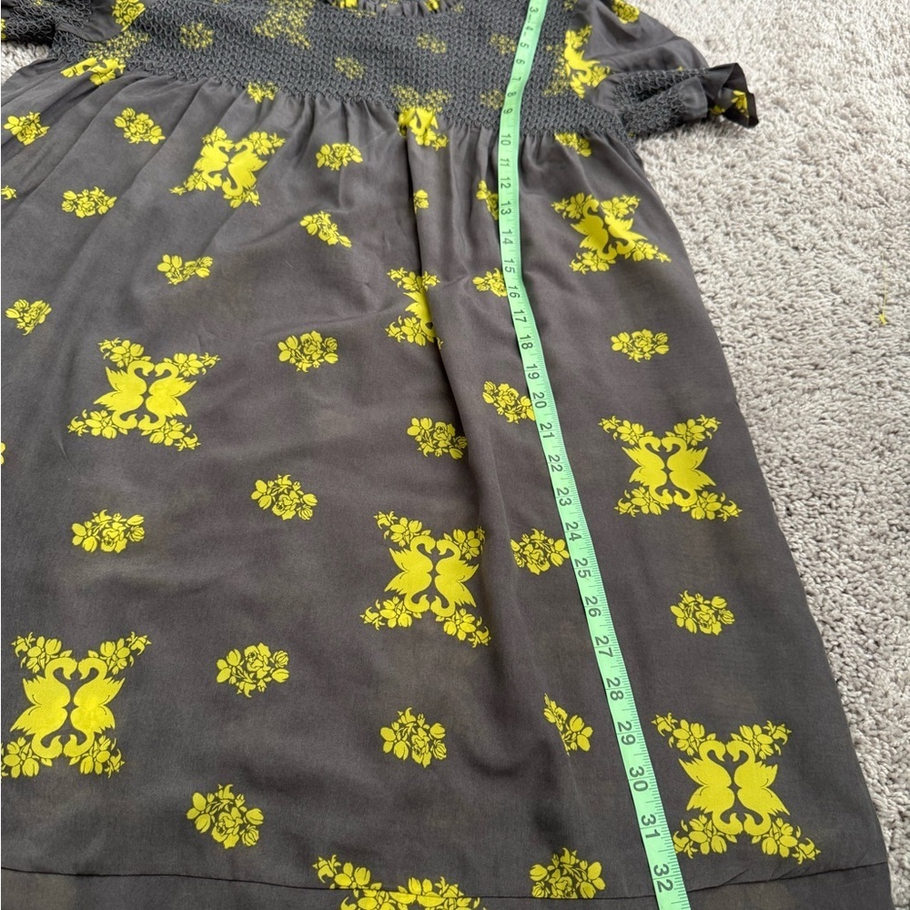 Freeway Gray and Yellow Floral Babydoll Dress short sleeves button back - Picture 7 of 8